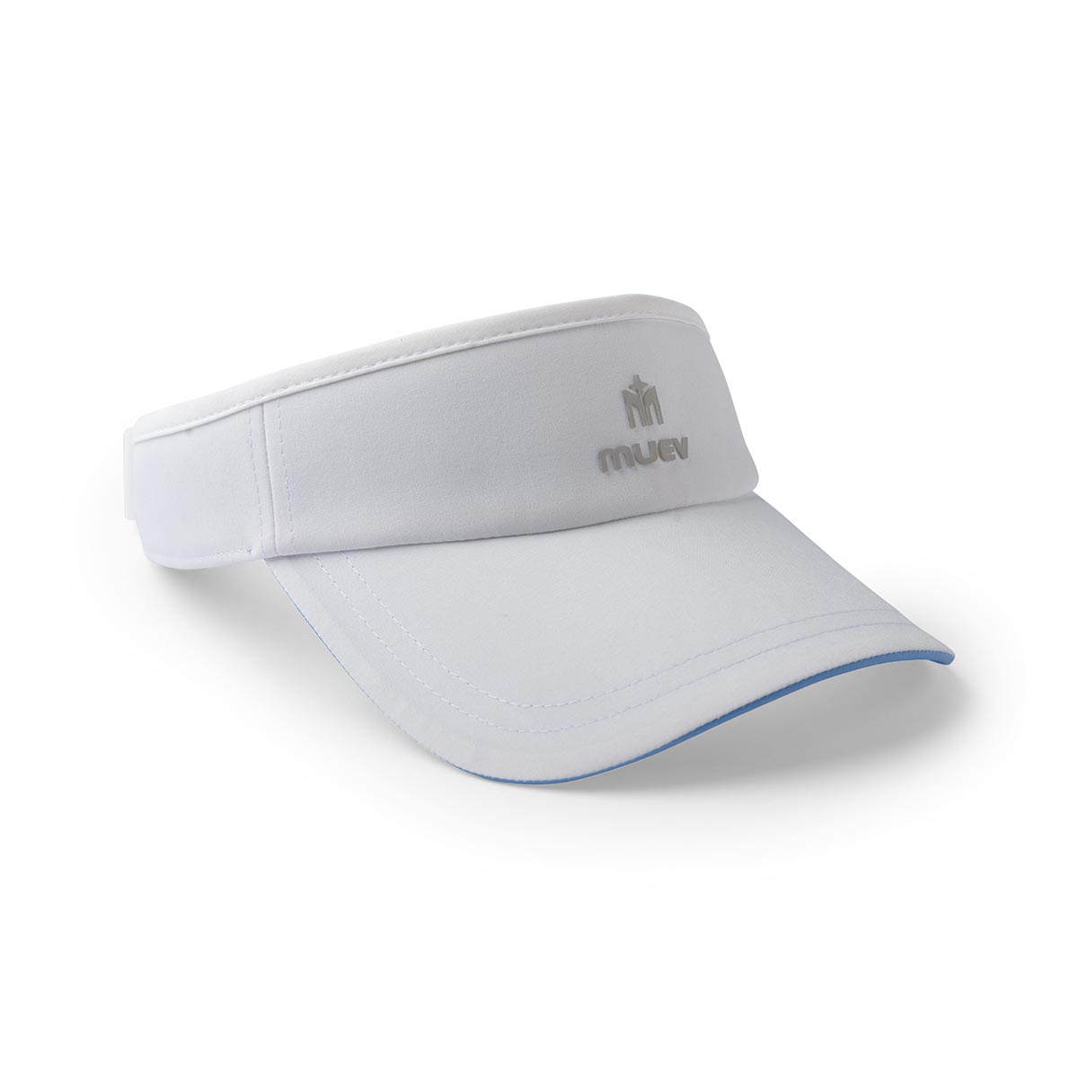 white Muev Off Court Visor with structured front panel and curved brim for padel and pickleball apparel