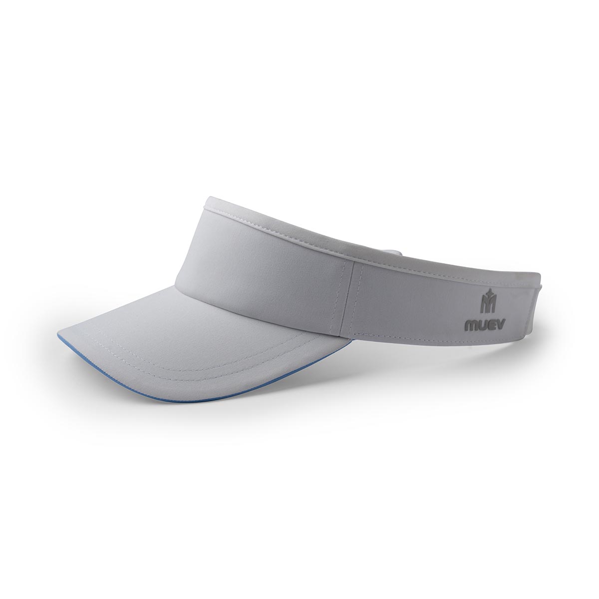 light grey Muev Off Court Visor with curved brim and logo for padel and pickleball apparel