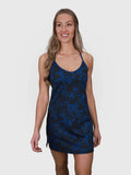 front view of Blue Sakura Double V Dress by MUEV for padel and pickleball clothing