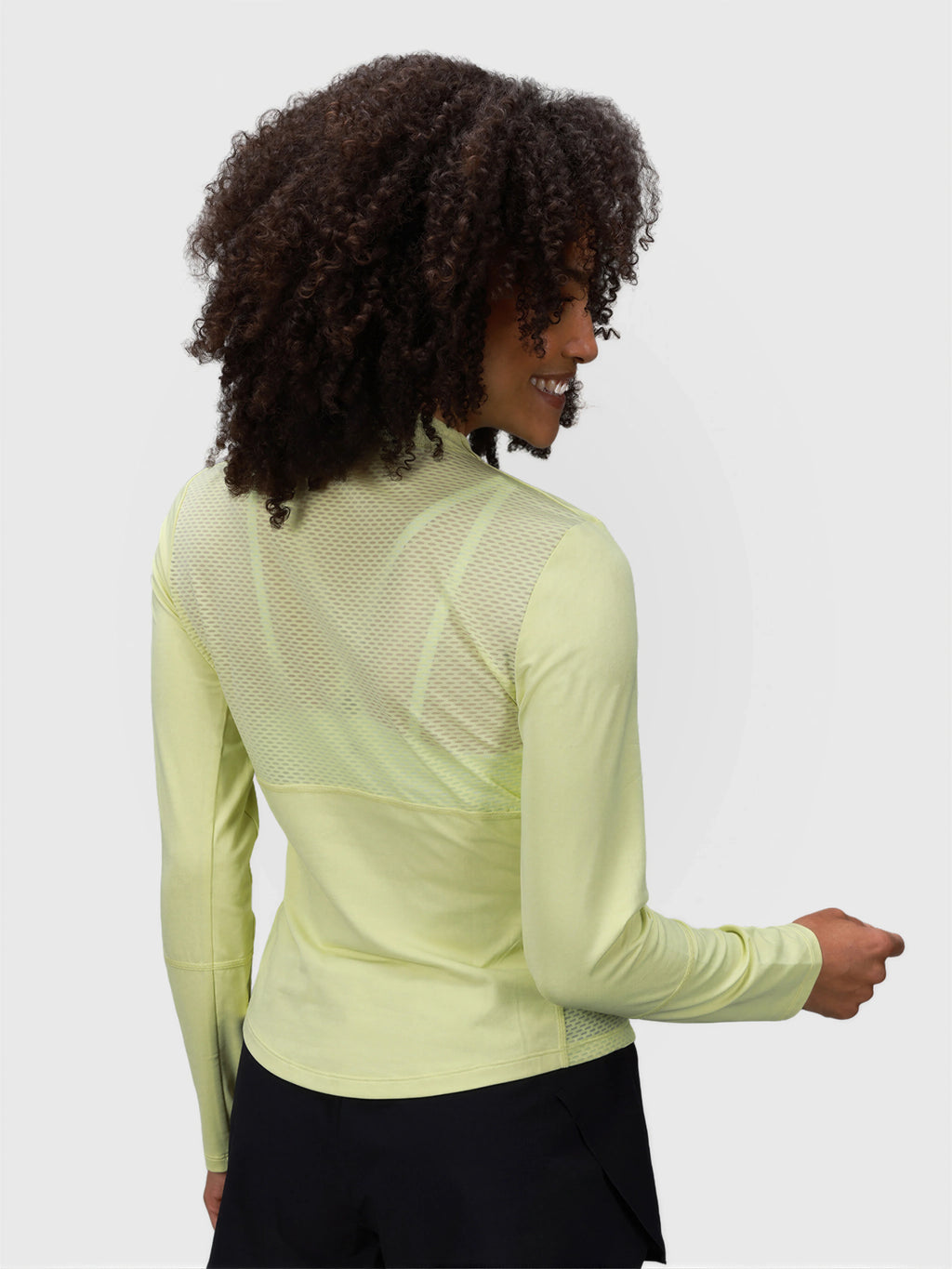 Rear view of citron AirForm Mesh Back Long Sleeve by MUEV for padel and pickleball apparel