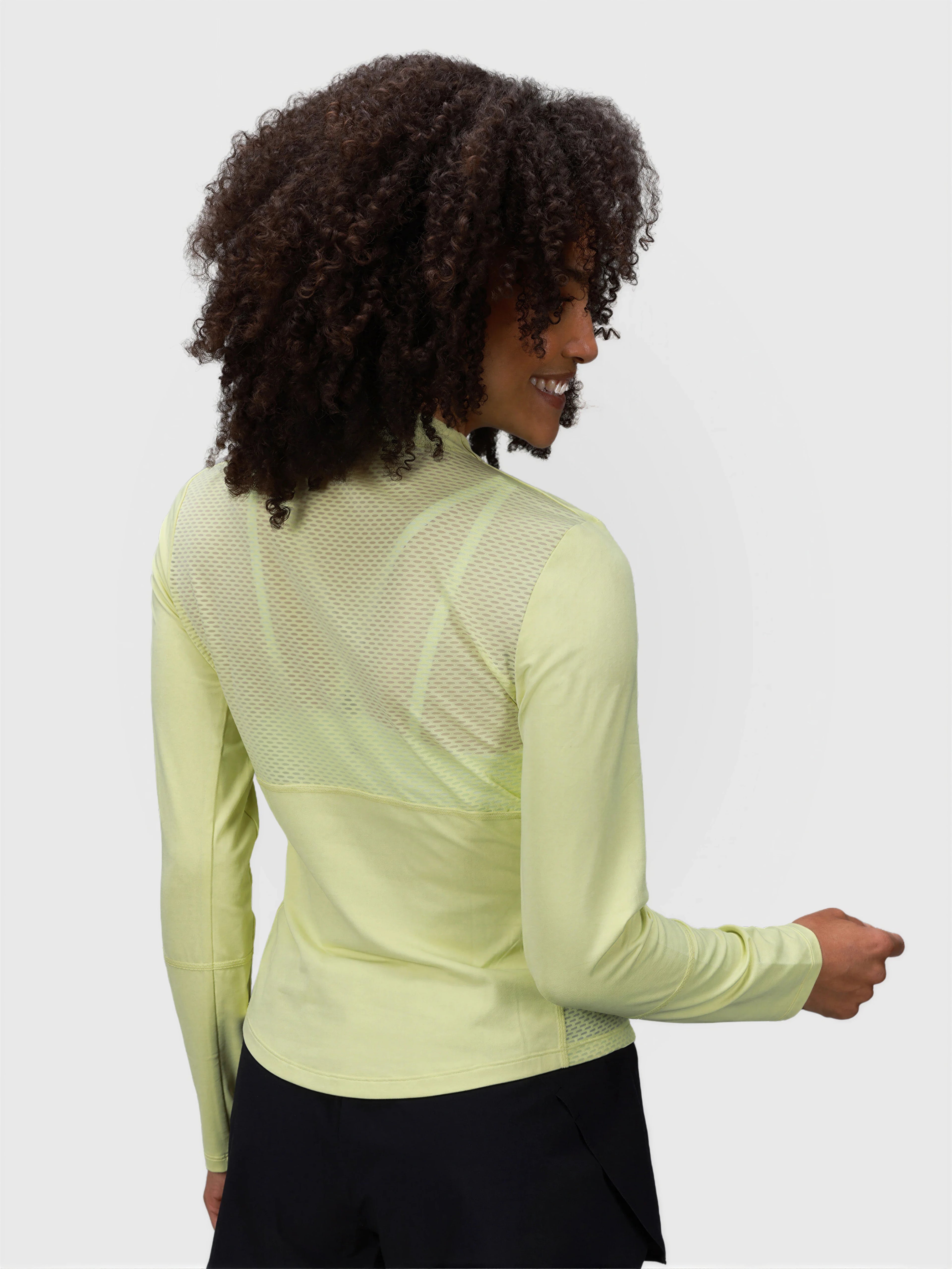 Rear view of citron AirForm Mesh Back Long Sleeve by MUEV for padel and pickleball apparel